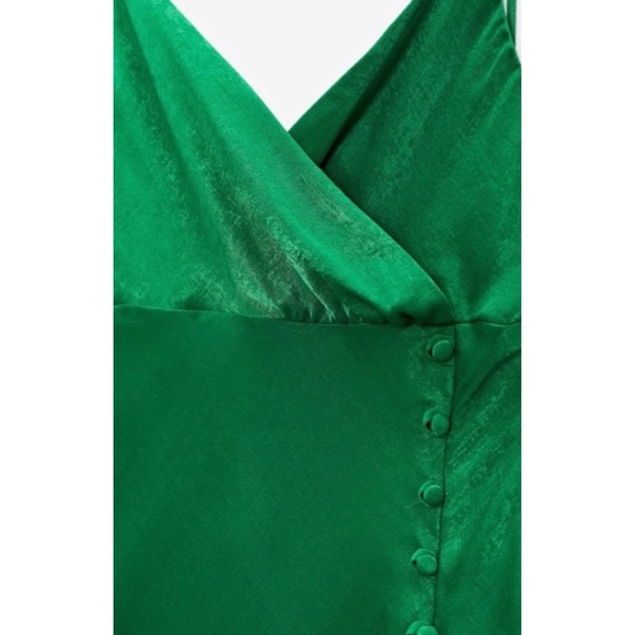 Zara Green Silk MIDI Dress With Slit NWT - Picture 4 of 7